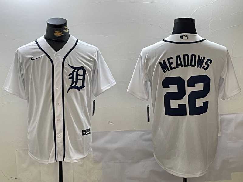 Mens Detroit Tigers #22 Parker Meadows White Cool Base Stitched Jersey